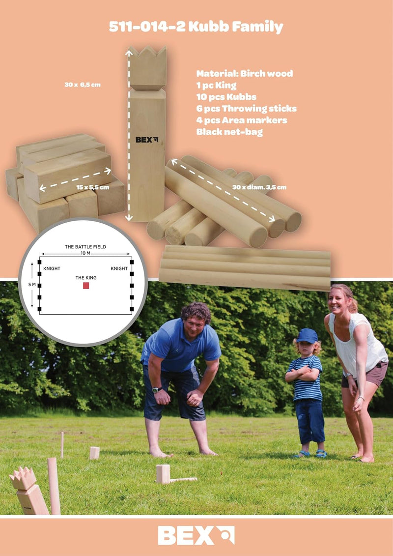 BEX Kubb Spiel Viking aus Schweden König: ca. 30 cm, aus Hartholz