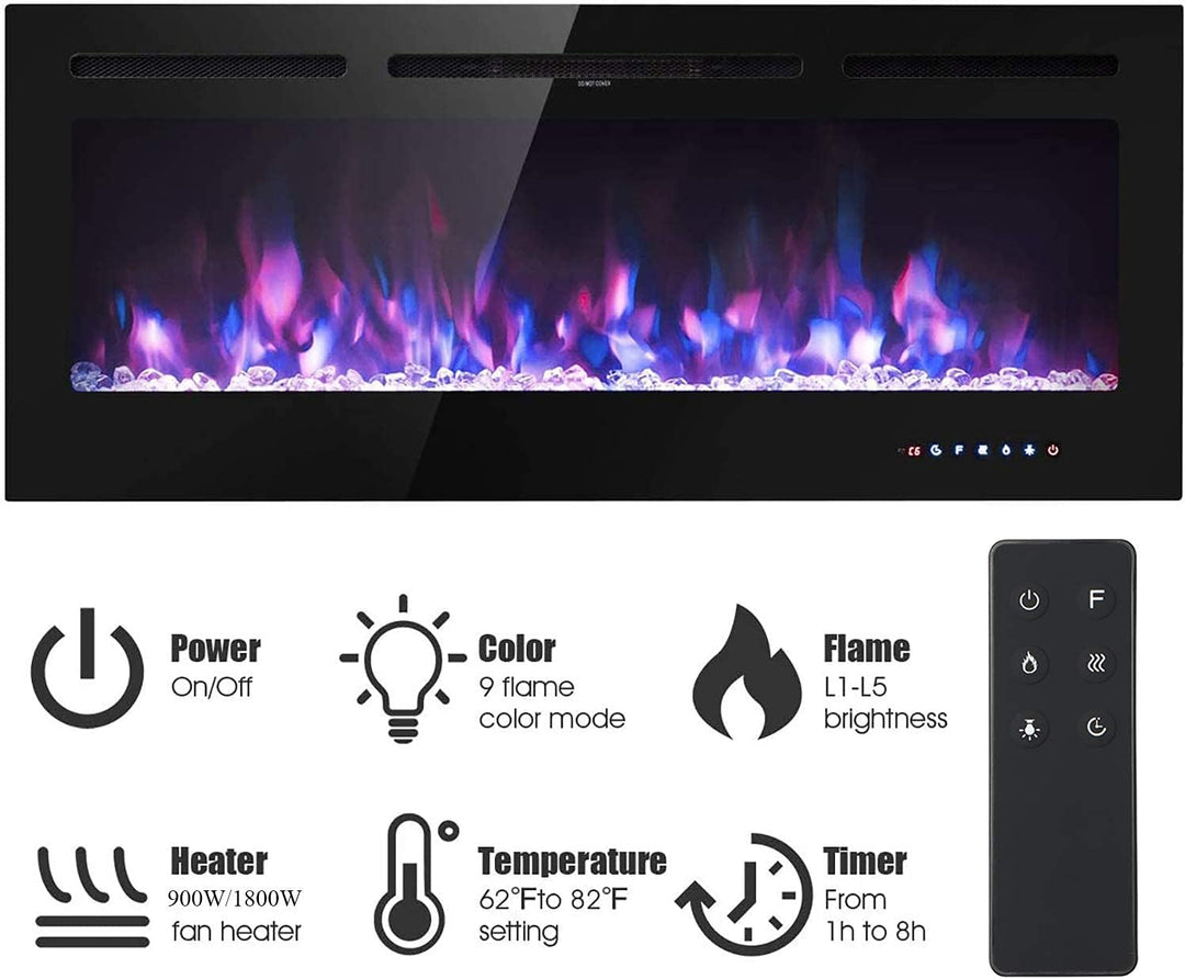 M.C.Haus Elektrischer Kamin, Touchscreen, Glasplatte, Bunte Flamme, Einsatz, Wandmontage, Heizung, F