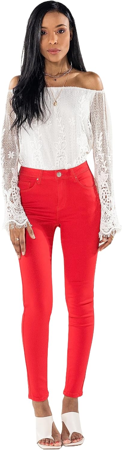 Nina Carter P106 Damen Jeanshosen Slim Fit Push-Up Skinny Jeans Mid-High Waist XS Slim Rot (P106-13)