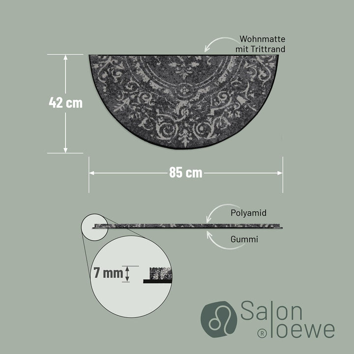 Salonloewe Amira Grey Fussmatte waschbar H42 x 085 cm Fussabtreter Schmutzfangmatte halbrund grau