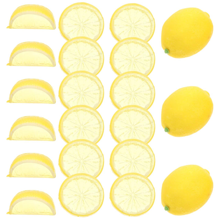 21 Stück Künstliche Zitronen und Scheiben: Deko Obst für Fotografie - Lebensechte Plastikfrüchte für