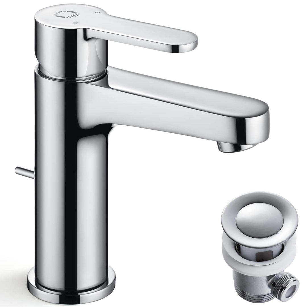 Wasserhahn Bad mit Zugstange - Ablaufgarnitur, Waschtischarmatur mit Auslaufhöhe 112mm, Wassersparen