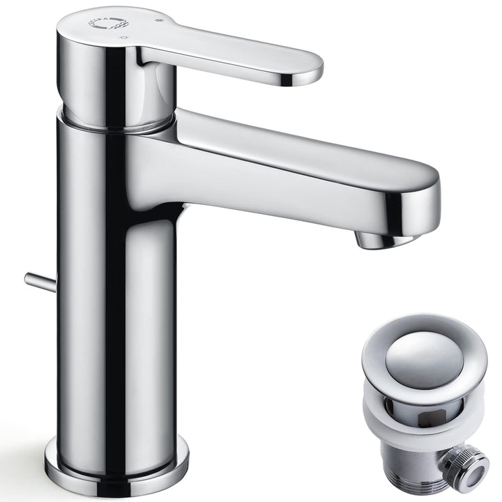 Wasserhahn Bad mit Zugstange - Ablaufgarnitur, Waschtischarmatur mit Auslaufhöhe 112mm, Wassersparen