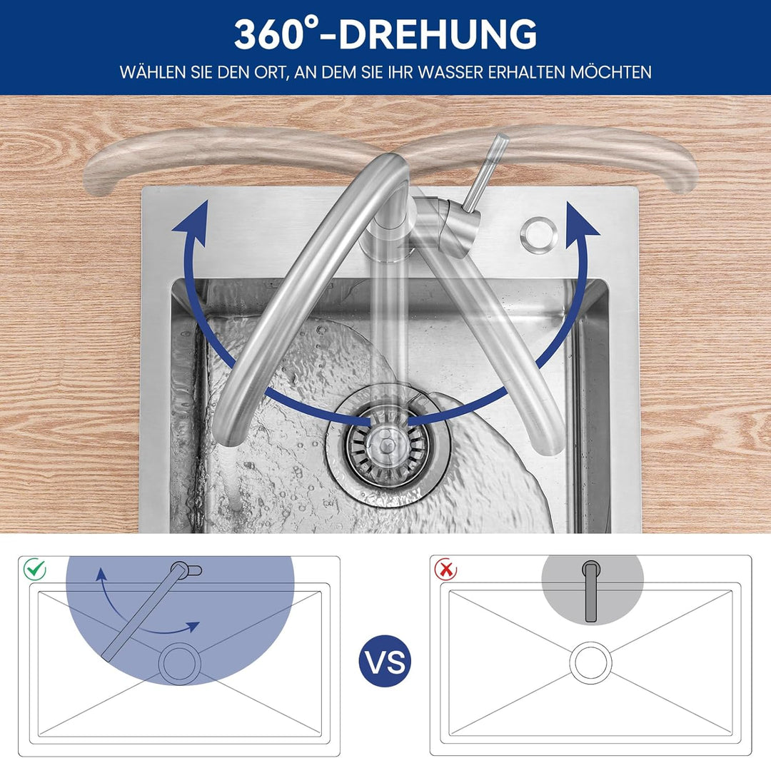 CECIPA Wasserhahn Küche 360° Schwenkbar, Hochdruck Küchenarmatur, Mischbatterie Küche mit Hohem Boge