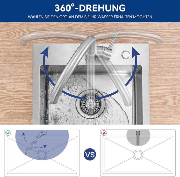 CECIPA Wasserhahn Küche 360° Schwenkbar, Hochdruck Küchenarmatur, Mischbatterie Küche mit Hohem Boge
