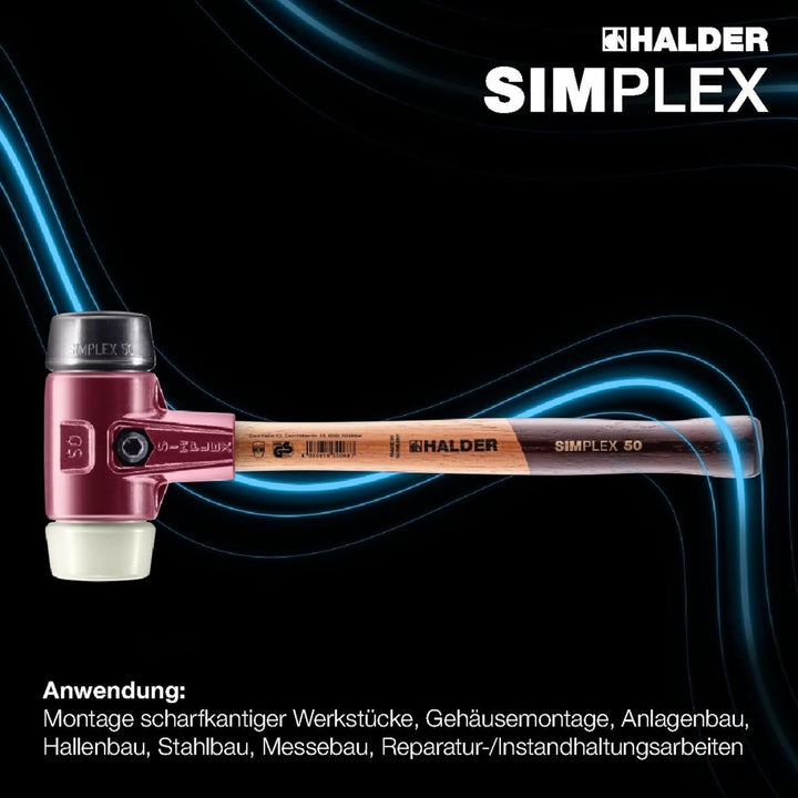 Simplex Schonhammer, Gummikomposition / Nylon; mit Tempergussgehäuse und hochwertigem Holzstiel | D=