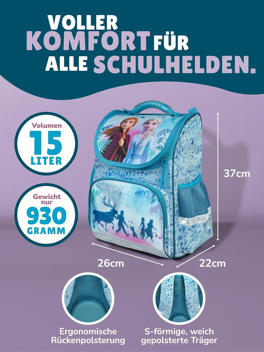 Familando - Schulranzen Set CLOU - 5-teilig mit Federmappe - Disney Eiskönigin (Frozen) - Ergonomisc