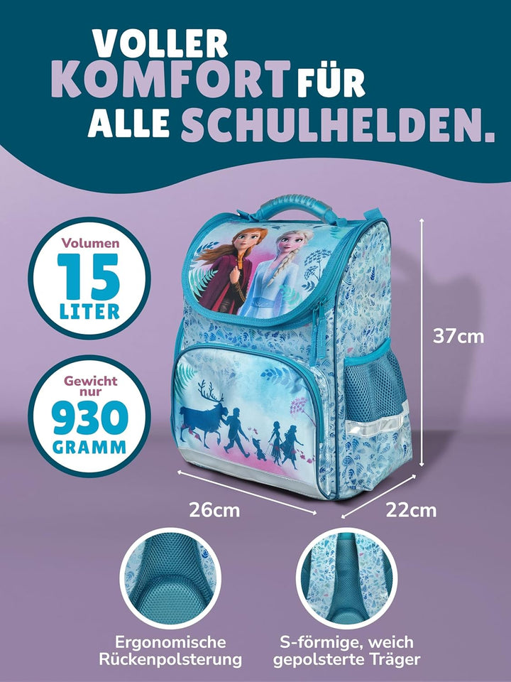 Familando - Schulranzen Set CLOU - 5-teilig mit Federmappe - Disney Eiskönigin (Frozen) - Ergonomisc