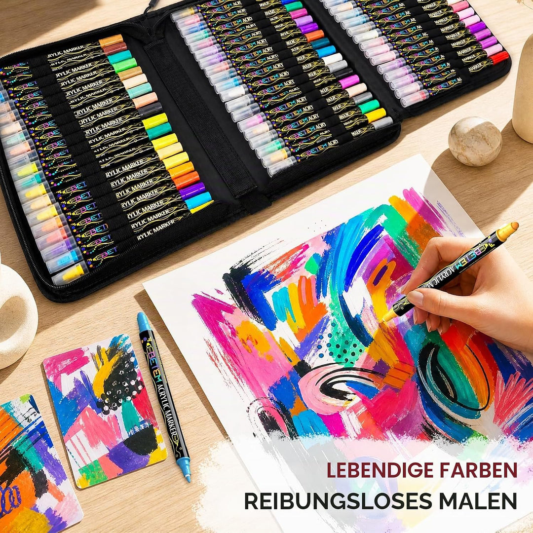 Betem 72 Farben Acrylstifte für Steine Wasserfest mit Doppelspitze, Acrylmarker für Holz, Leinwand,