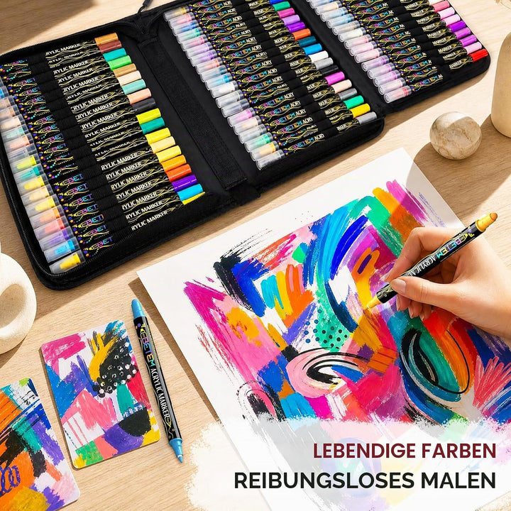 Betem 72 Farben Acrylstifte für Steine Wasserfest mit Doppelspitze, Acrylmarker für Holz, Leinwand,