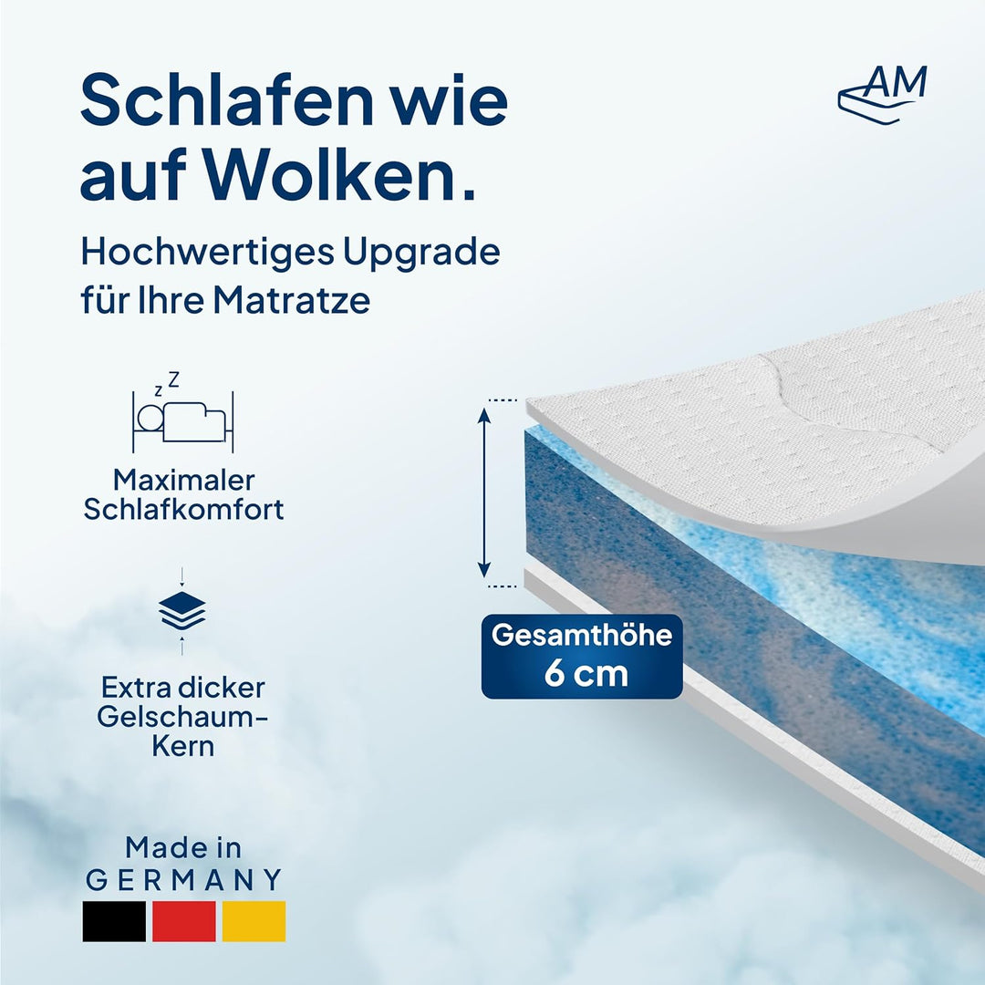Premium Gelschaum-Topper 80 x 220 cm mit RG 50 - Hochwertiger Lyocell-Bezug - Antirutschfunktion - U
