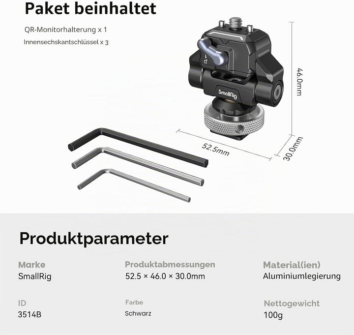 SMALLRIG Cold Shoe Monitor Mount, HawkLock Mini, Drop-in Quick Release Swivel und Tilt Monitor Holde