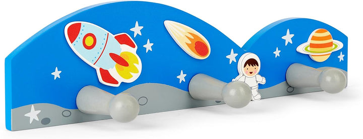 Mousehouse Gifts - Kinder Garderobenleiste mit 3 Haken - Weltraum - für Jungen Blau, Blau