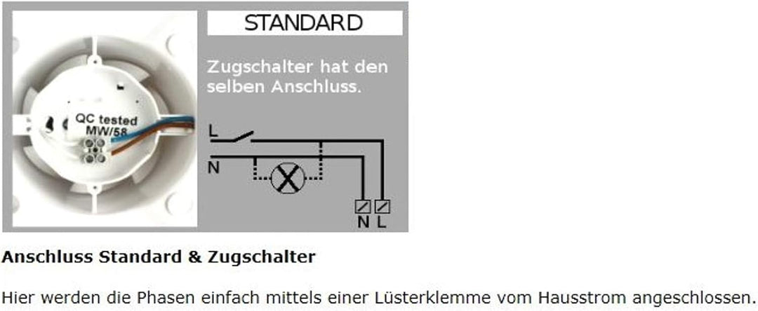 VONLIS Badlüfter Ventilator Lüfter Badezimmer WC Be- Entlüftung Abluft Ø 100 mm weiss Standard gerad
