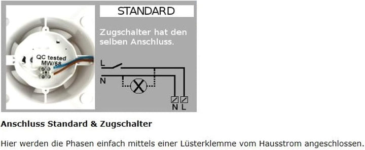 VONLIS Badlüfter Ventilator Lüfter Badezimmer WC Be- Entlüftung Abluft Ø 100 mm weiss Zugschalter ge