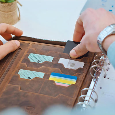 ALMADIH Leder A5 Organizer mit Ringmechanik Reissverschluss, Kalender 2024 Schreibblock Premium Rind