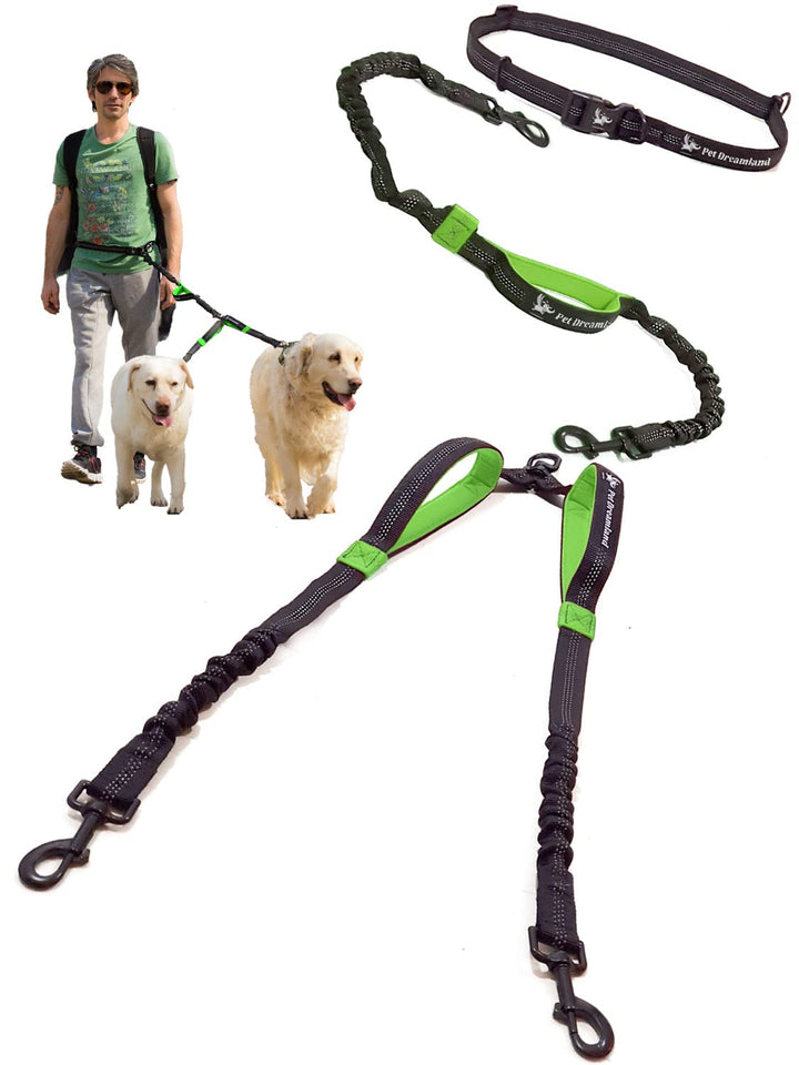 Pet Dreamland Dog Leash for Two Dogs - 2 Dogs Coupler Hands Free No Pull Tandem Dual Waist Leash for