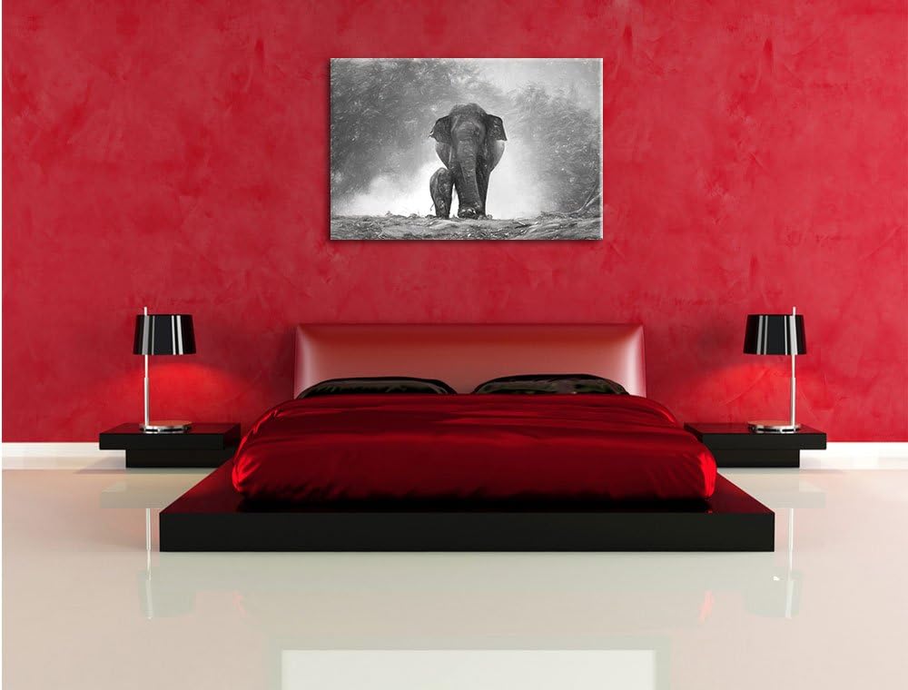 Pixxprint Elefanten Baby Mama / 100x70cm Leinwandbild bespannt auf Holzrahmen/Wandbild Kunstdruck De