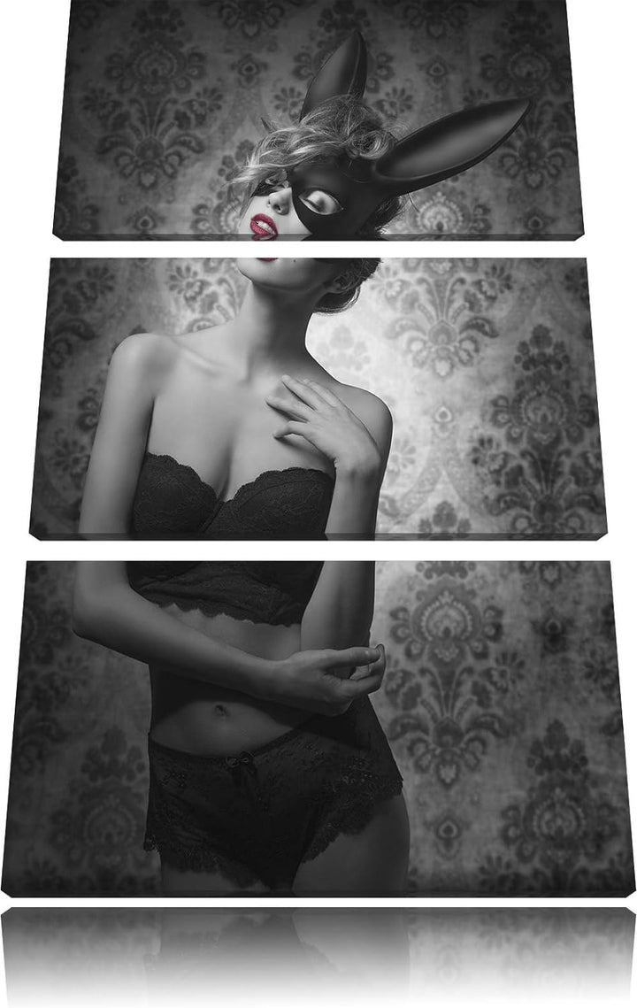 Pixxprint Maskierte attraktive Frau als Leinwandbild/Grösse: 3 Teilig (120x80 cm) cm/Wandbild/Kunstd