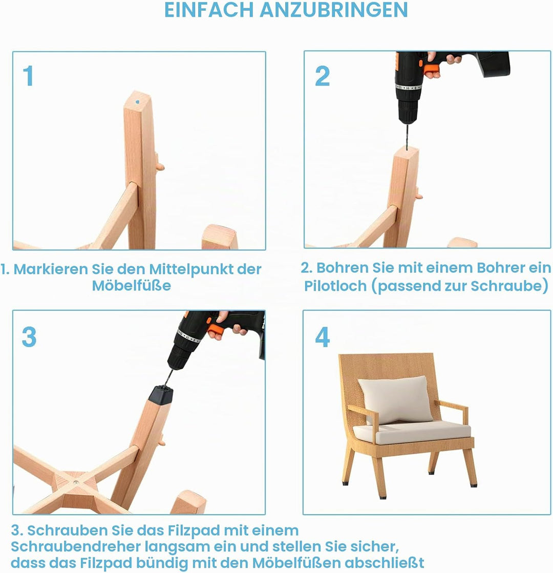通用 möbelfüsse schwarz die Möbel perfekt vom Boden fernhalten Quadratisch Gummipuffer Elastikpuffer G