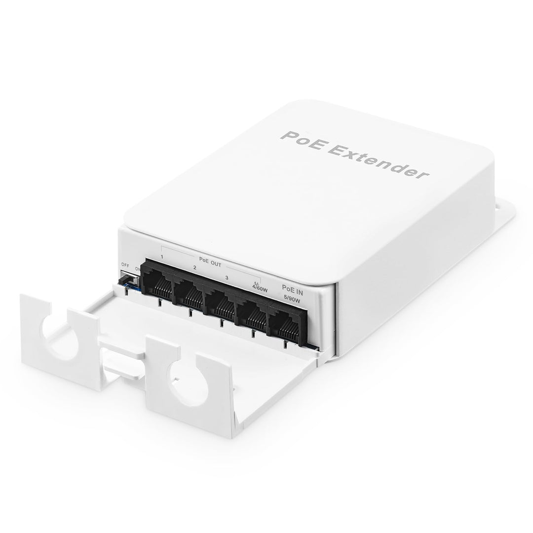 Outdoor PoE Passthrough Switch, 1 PoE in 4 PoE Out Extender, IEEE802.3af/at/bt PoE Powered 90W, 100M