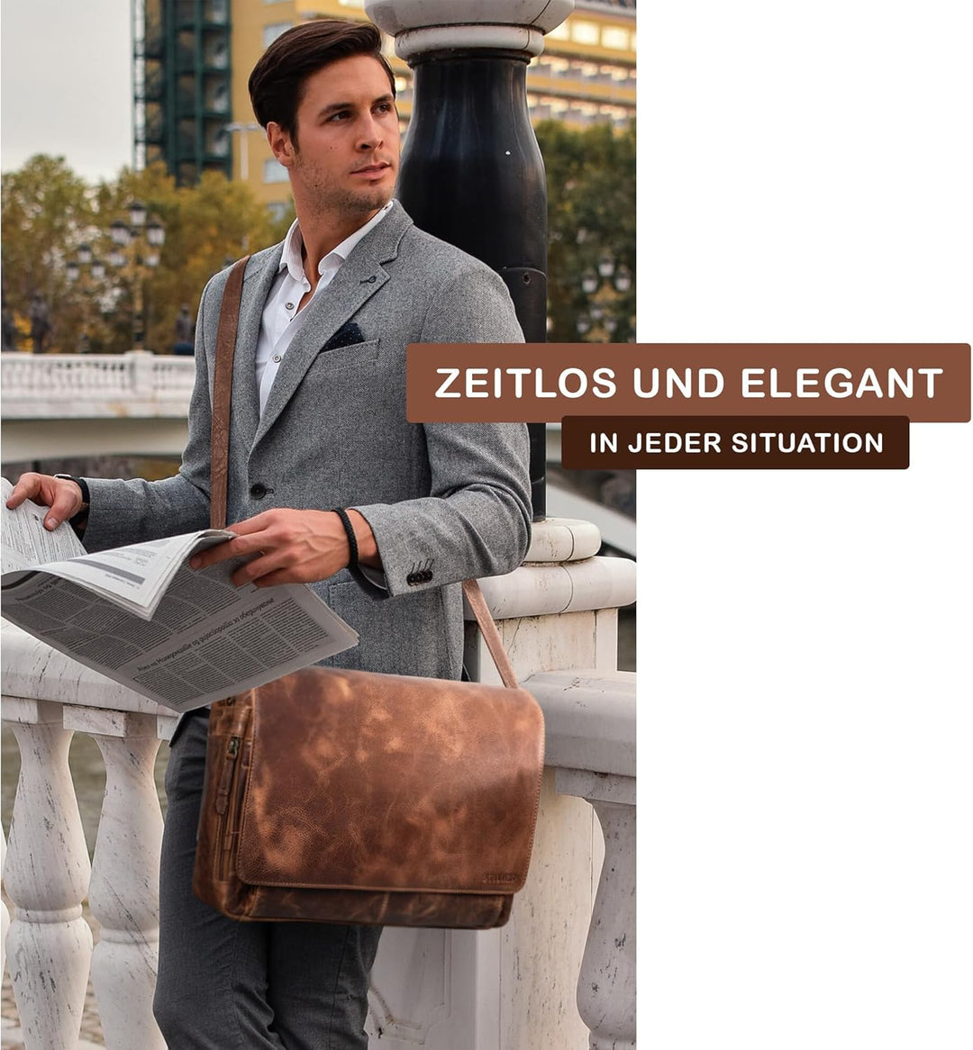 STILORD 'Tom' Vintage Leder Umhängetasche für Studium Uni Büro Arbeit 15 Zoll Laptoptasche DIN A4 Sc