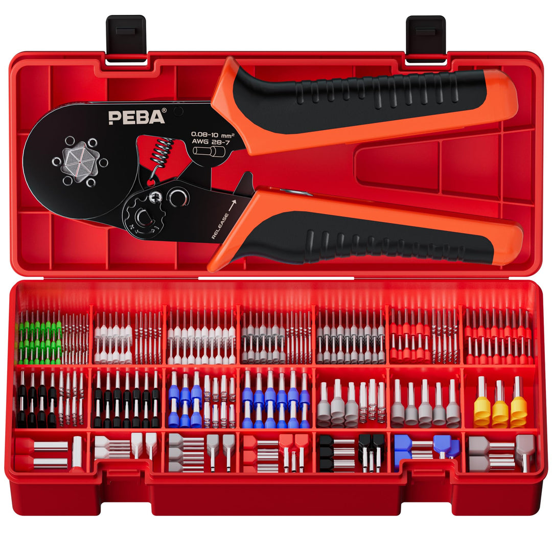 PEBA Crimpzange Set Sechskant, Aderendhülsenzange 0,08-10 mm², Selbsteinstellendes Crimpwerkzeug ink