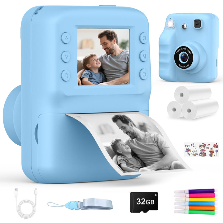 Kinderkamera Sofortbildkamera, 2.4" HD Bildschirm Kinderkamera mit 32 GB Spielzeug ab 3 4 5 6 Jahren