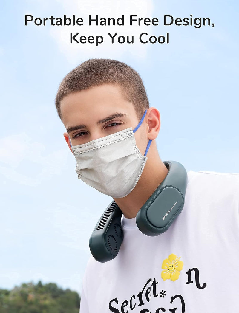 JISULIFE Vier Turbo Nacken Ventilator, Persönliche Klingenloser Wiederaufladbarer Ventilator, Tragba