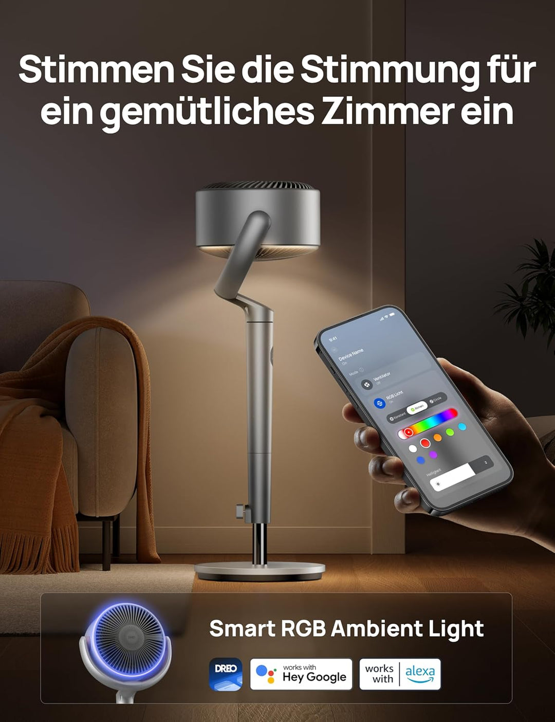 Dreo 23dB leiser Smart Standventilator, 24M Windentfernung 1200m³/h Luftvolume Turbo-Luftzirkulator