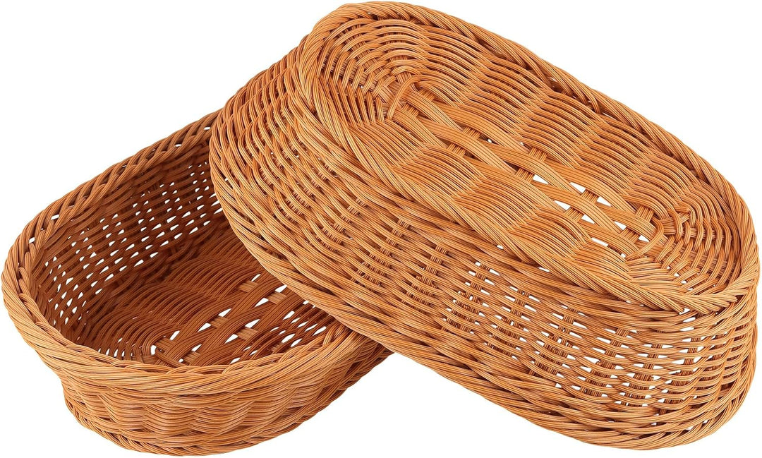 MUKSEUT 4 Stück Brotkorb Geflochten Oval, 30x20x7cm Brotkörbchen Ovaler Korb Geflochten Obstkorb, Ku