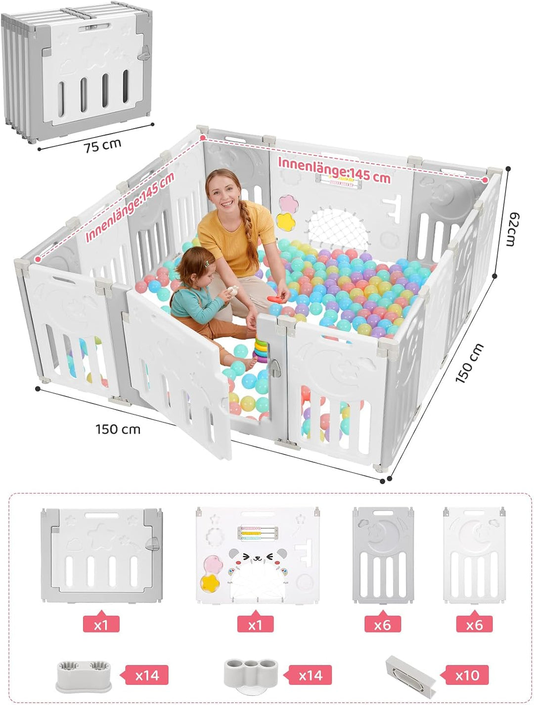 Dripex Laufgitter Laufstall Baby Absperrgitter 14-Paneele Schutzgitter Krabbelgitter für Kinder aus