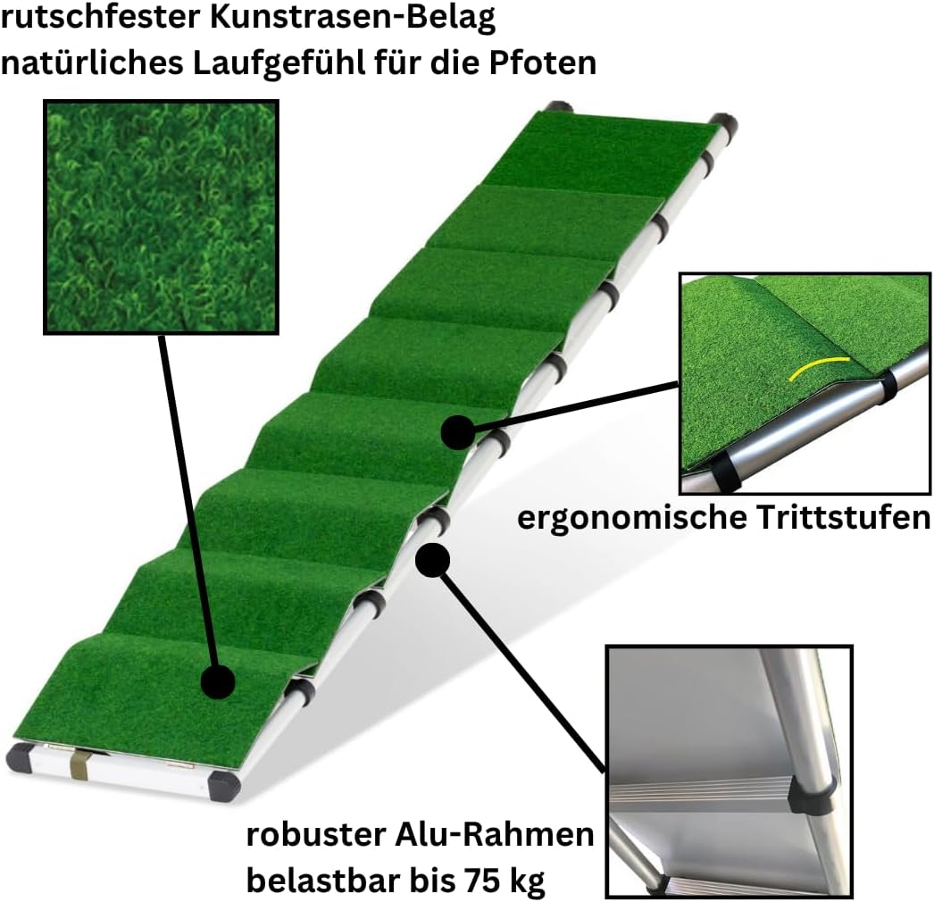 Extra Lange Hunderampe – 2,6 m Teleskop-Rampe aus Aluminium – Gelenkschonender Einstieg für grosse H