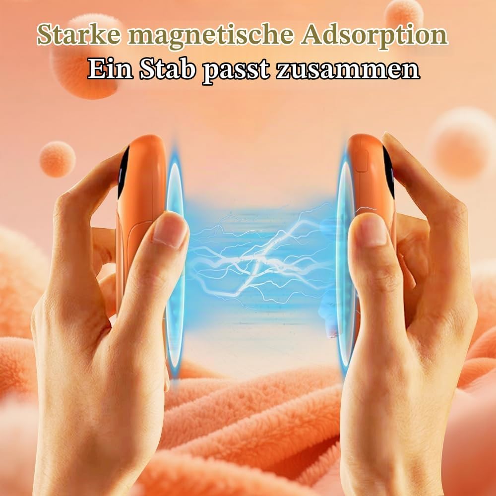 Handwärmer Elektrisch 2er Pack, 4000mAh Wiederaufladbar mit LED-Display &amp; 3 Heizstufen, Magnetische