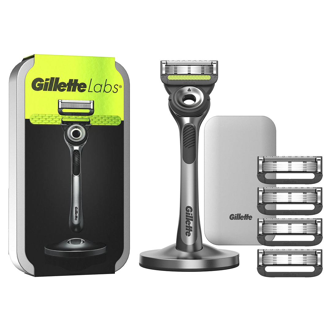Gillette Labs Nassrasierer Herren, Rasierer mit Reinigungs-Element + Reise-Etui zur Aufbewahrung für