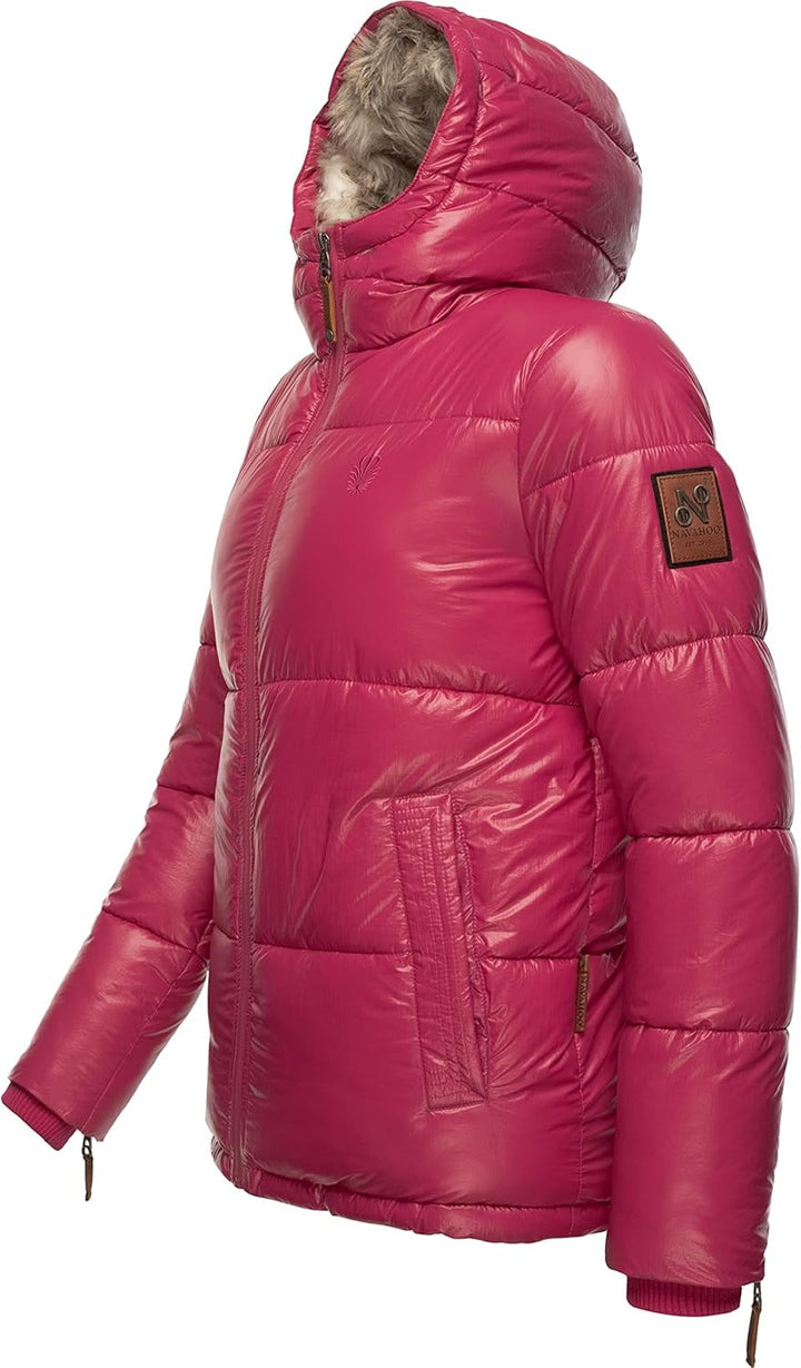 Navahoo Damen Winterjacke Steppjacke warm mit Kunstfellkapuze Tikunaa XS-XL XS Fuchsia, XS Fuchsia