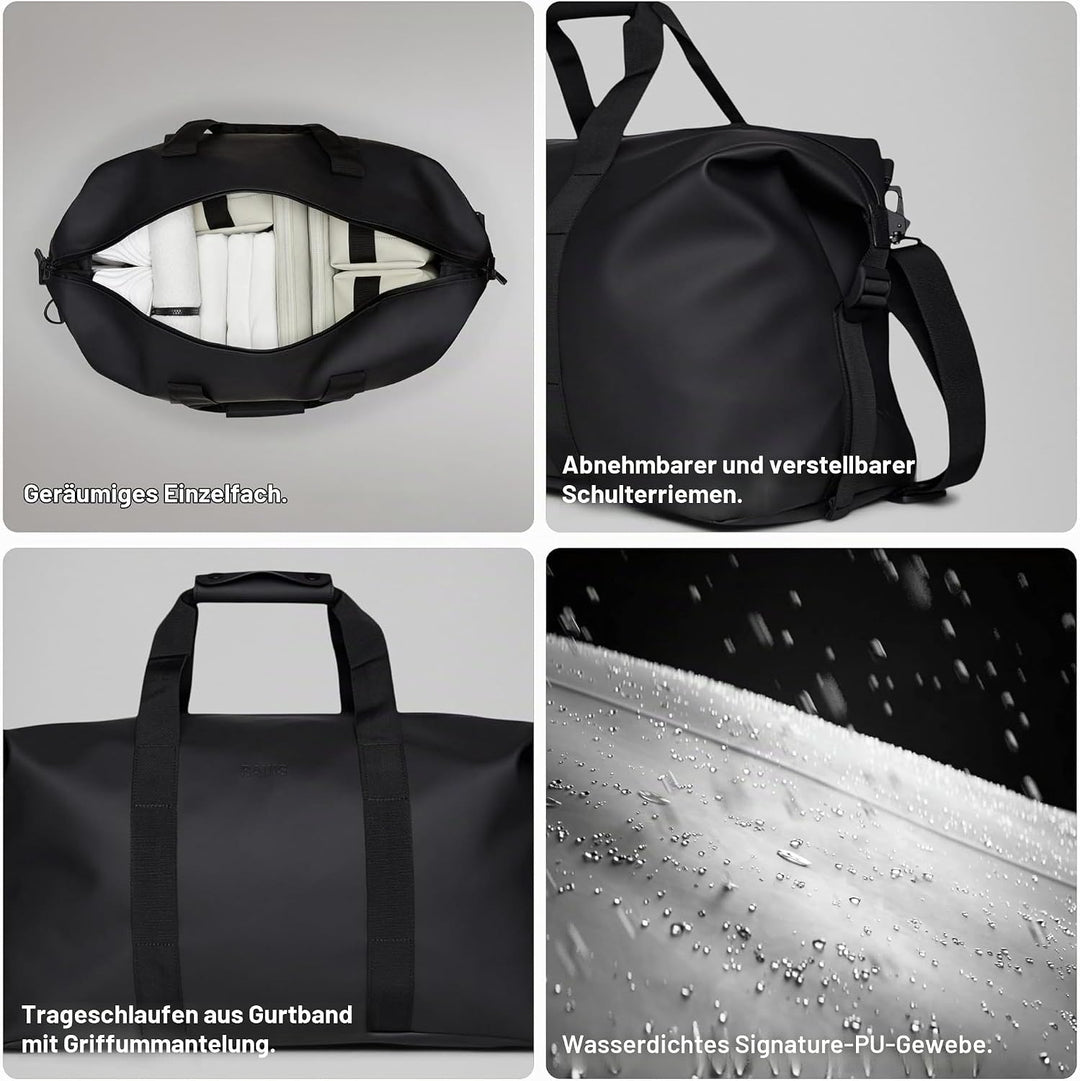 RAINS Hilo Weekend Bag Small - wasserdichte Reisetasche Schwarz, Schwarz