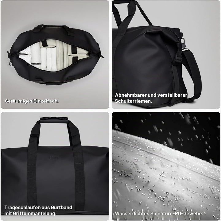 RAINS Hilo Weekend Bag Small - wasserdichte Reisetasche Schwarz, Schwarz