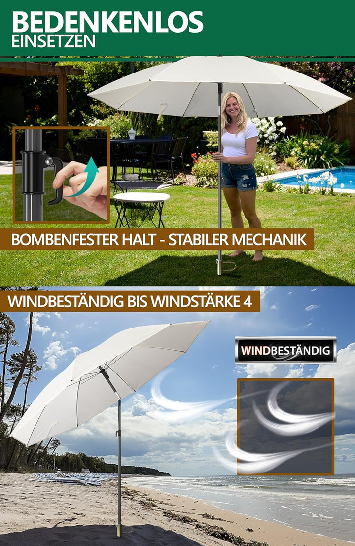 4smile Sonnenschirm Strand SunnyJoy Modern im 3er-Set, Beige - Strandschirm windfest stabil 160 cm +