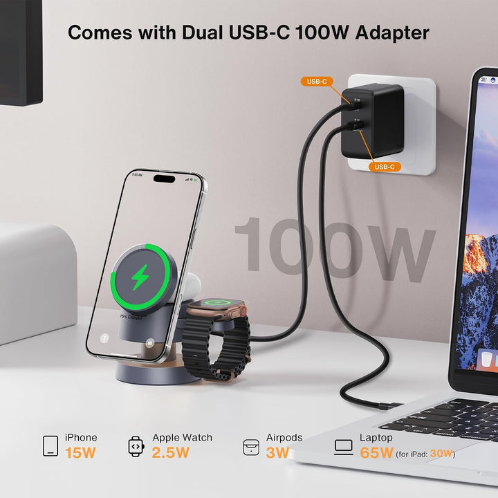 iVANKY 5-in-1-Wireless-Ladegerät für iPhone 17 Ladestation mit Nachtlicht, 15 W 3-in-1-Reiseständer