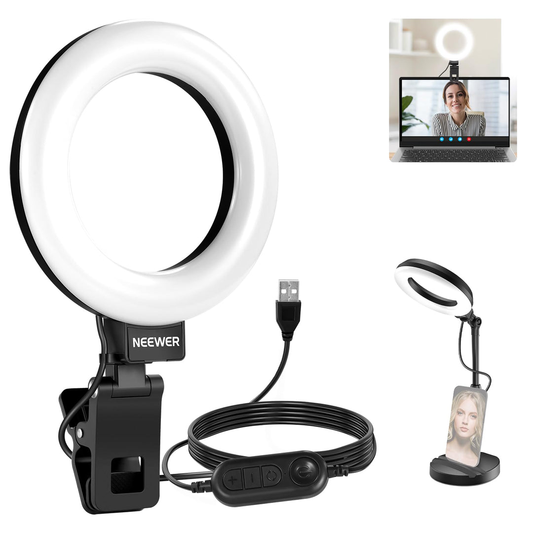 NEEWER Basics 5" LED Tisch Ringlicht mit Ständer, Monitorhalterung, 10W kompatibel mit iPhone, Compu