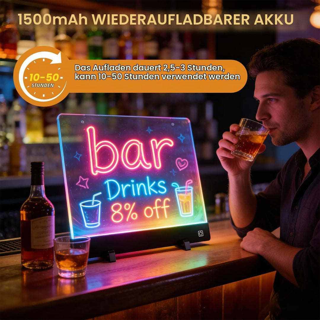 LED-Zeichenbrett für Kinder, 1500mAh wiederaufladbares Notizbrett mit 4-Farben-Lichtmodi &amp; 7 Markern