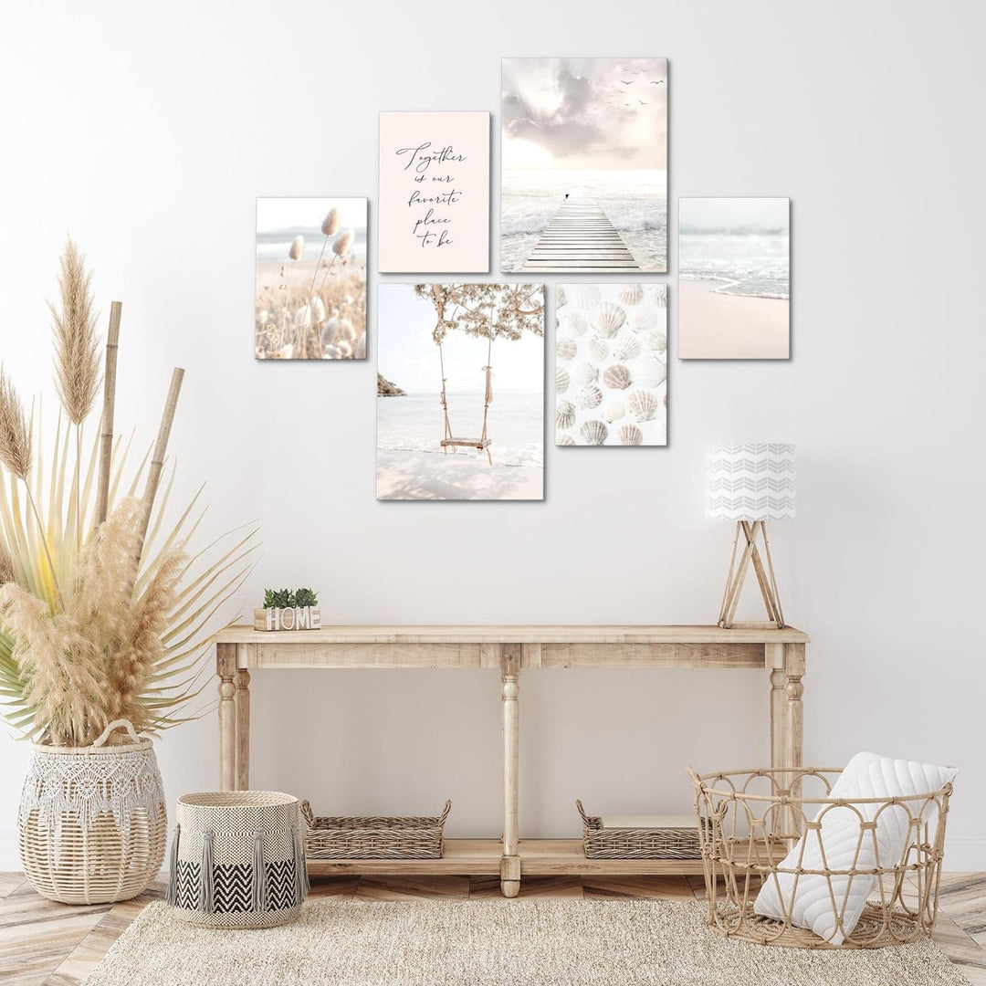 Novart Bilder Set - AUFHÄNGFERTIG - KEIN EXTRA RAHMEN BENÖTIGT - Strand Meer Relax Modern Beige - Wo