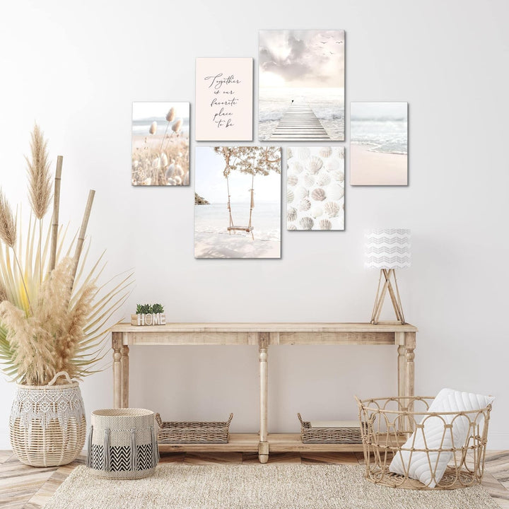 Novart Bilder Set - AUFHÄNGFERTIG - KEIN EXTRA RAHMEN BENÖTIGT - Strand Meer Relax Modern Beige - Wo