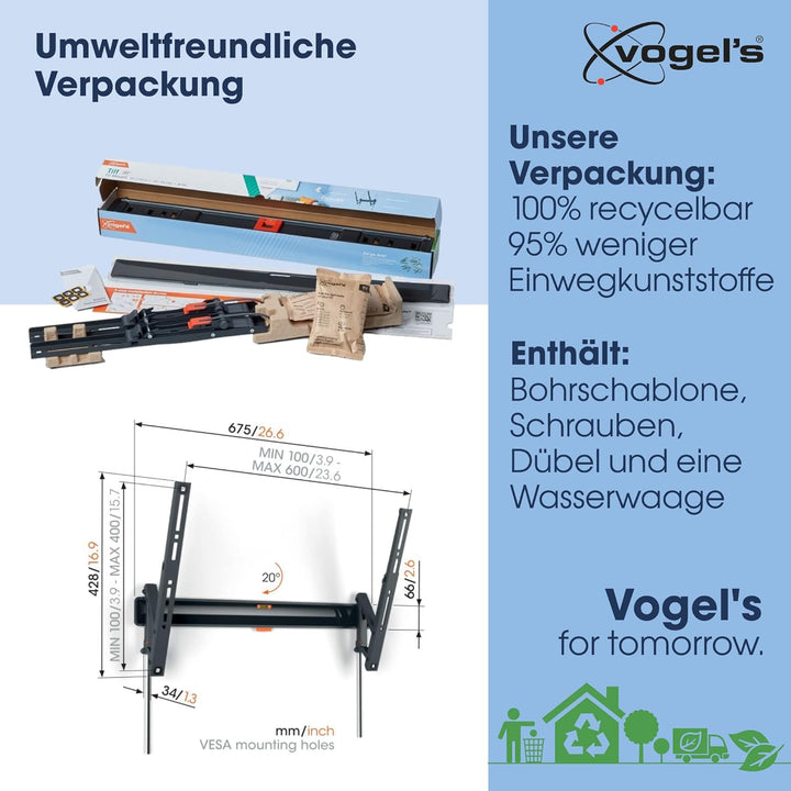Vogel's Comfort TVM 3615 Hochwertige Neigbare TV-Wandhalterung für 40-77 Zoll Fernseher | Bis 35 kg