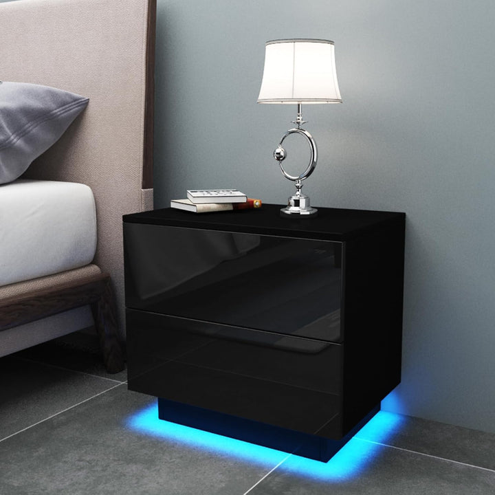 Dripex Nachttisch mit LED-Beleuchtung, Beistelltisch mit 2 Schubladen, Sofatisch, Nachtschrank für S