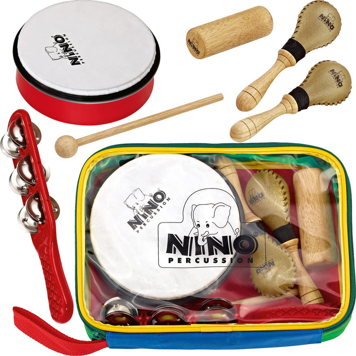 Nino Percussion NINOSET1 Percussion-Sortiment sechsteilig mit bunter Designtasche 6-teilig, 6-teilig