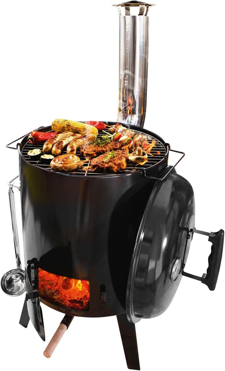 Gulaschkanone Eintopfofen | Gulaschkessel mit Grillfunktion | 15 Liter emailiert mit Deckel | Drauss