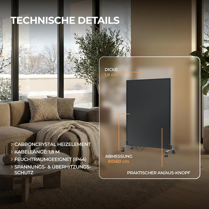 BR Bringer Infrarotheizung Standgerät - 450 Watt - Energiesparend - Mobile Elektroheizung mit Standf