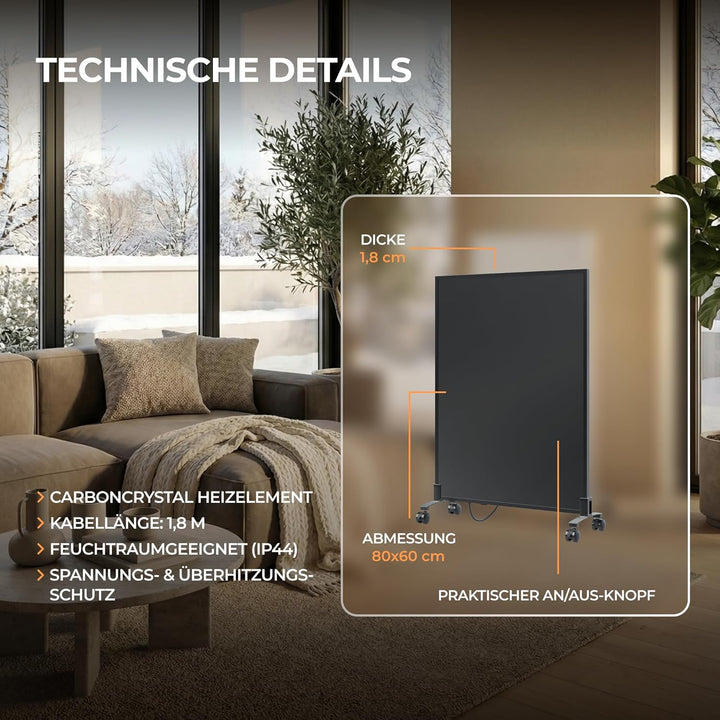 BR Bringer Infrarotheizung Standgerät - 450 Watt - Energiesparend - Mobile Elektroheizung mit Standf